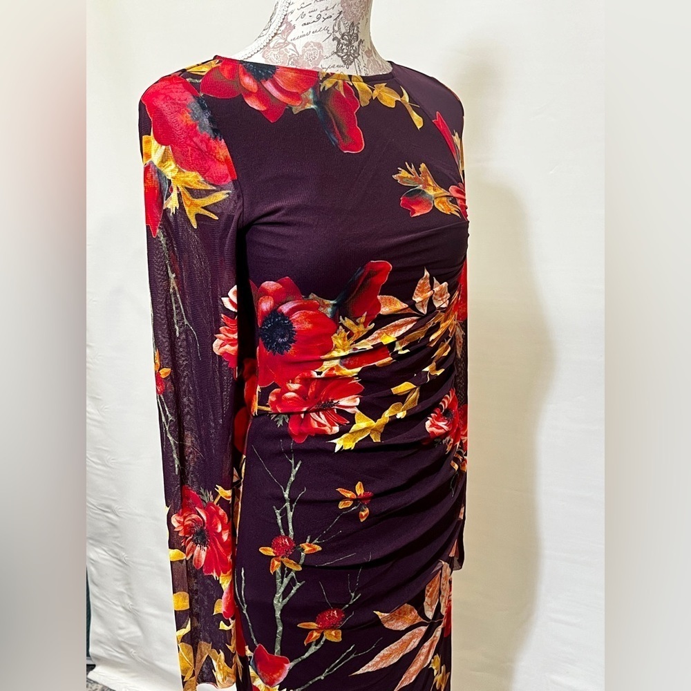 FUZZI Dark burgundy floral stretch midi dress size S/M.‎ - Picture 7 of 14